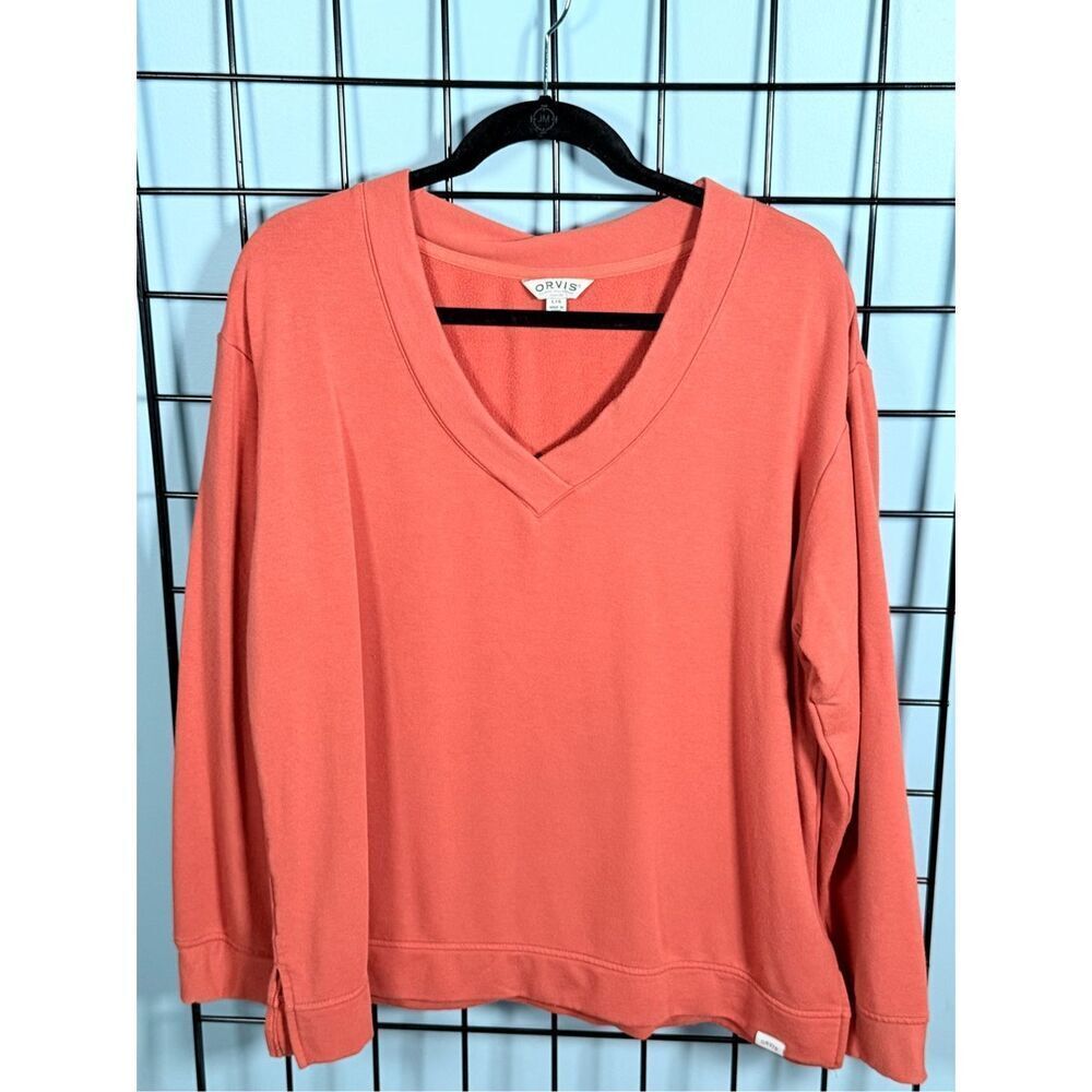 Orvis V-Neck Dropped Shoulder Sweater Womens L Burnt Orange Cottagecore